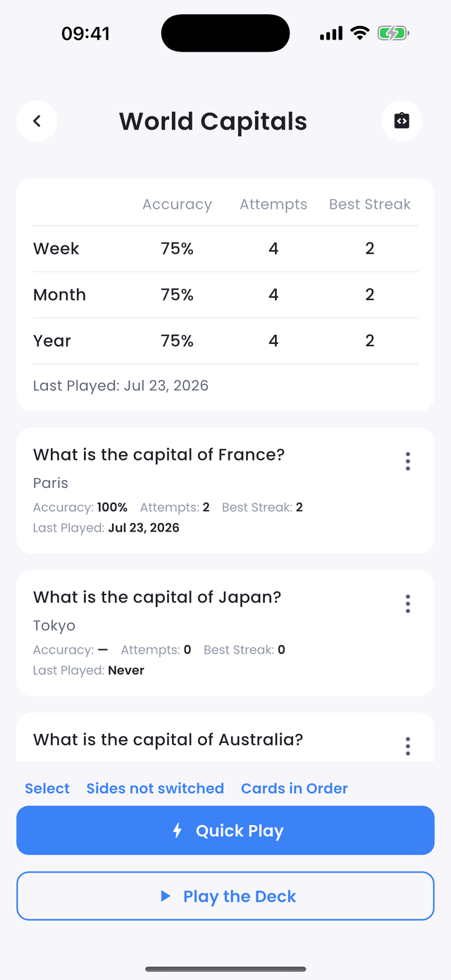 Progress and streak stats